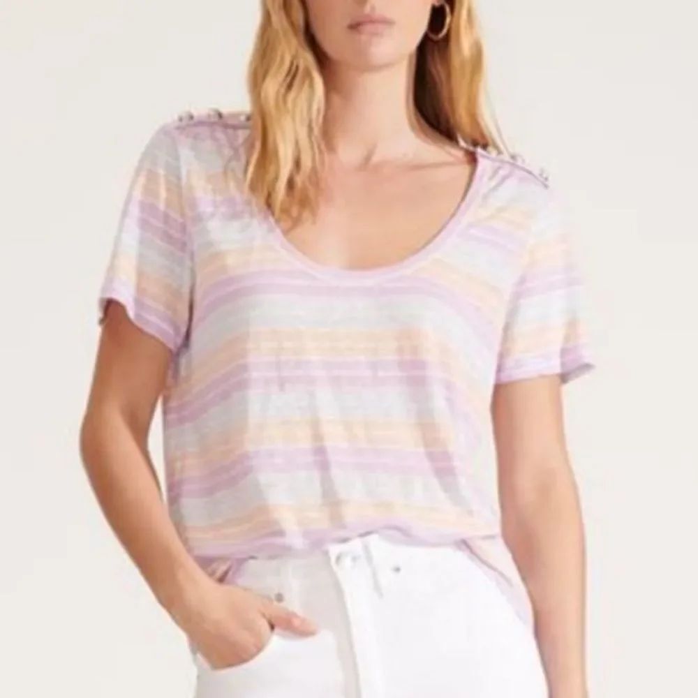 New Veronica Beard Benji Linen Tee Pastel Large
